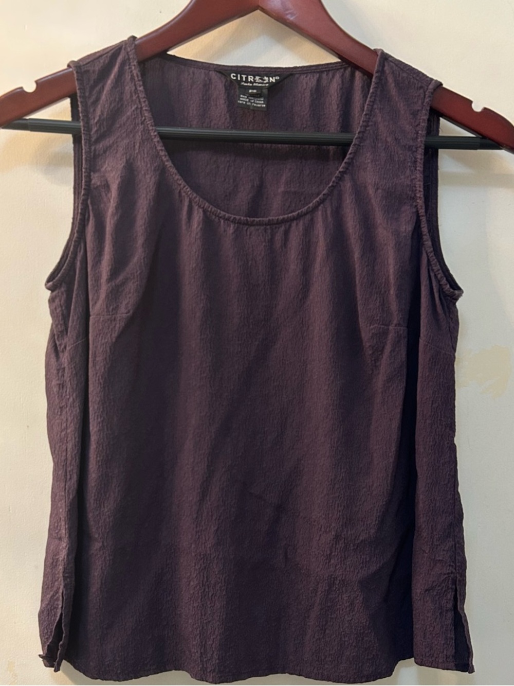 Citron Plum Textured Scoop Neck Tank Top, Sz PS